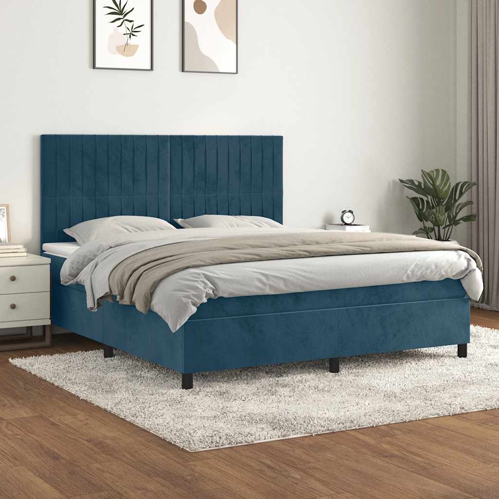 Boxspringbett mit Matratze Dunkelblau 180x200 cm Samt