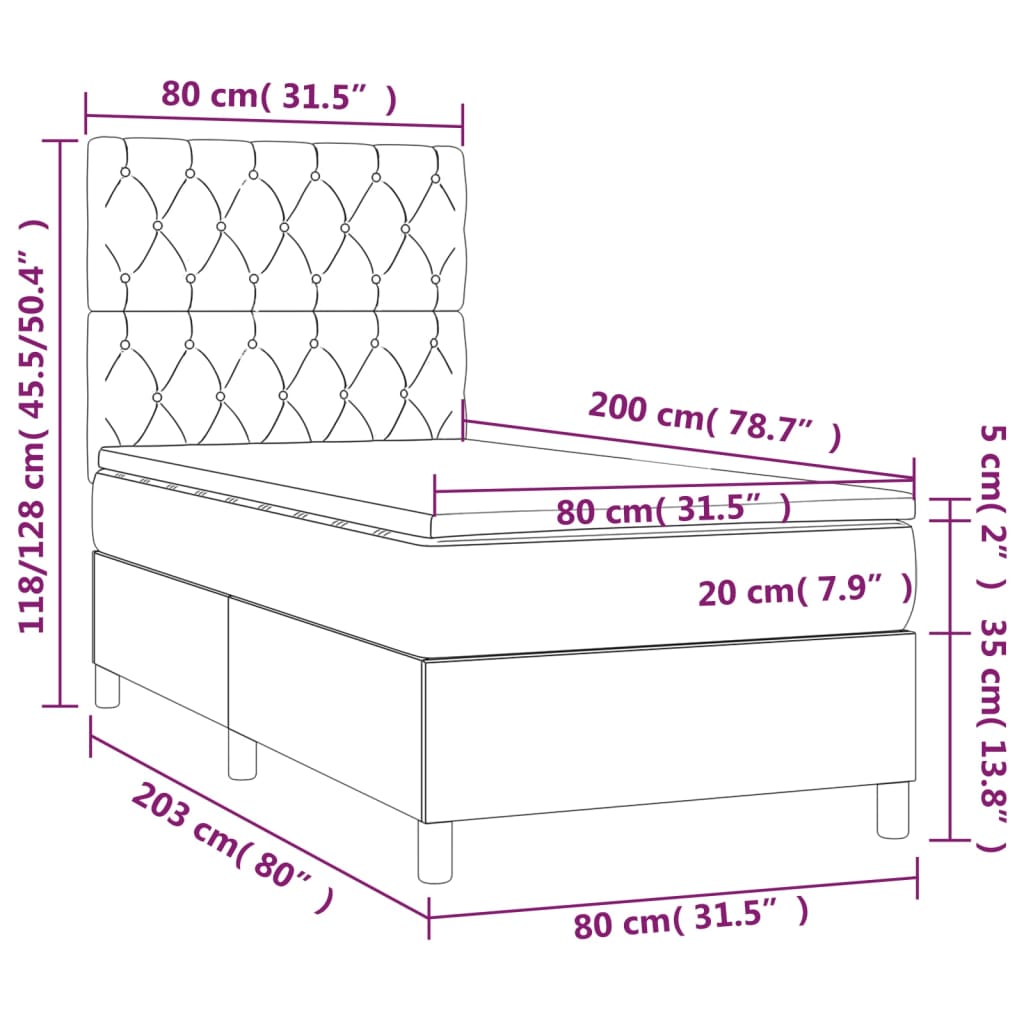 Boxspringbett mit Matratze Schwarz 80x200 cm Samt