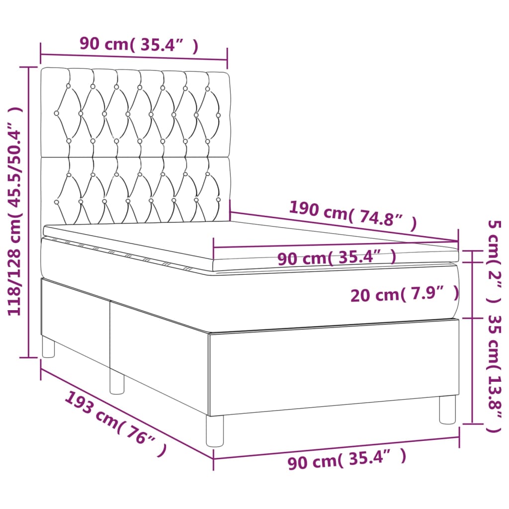 Boxspringbett mit Matratze Rosa 90x190 cm Samt