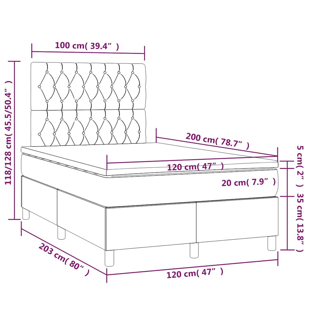 Boxspringbett mit Matratze Dunkelblau 120x200 cm Samt