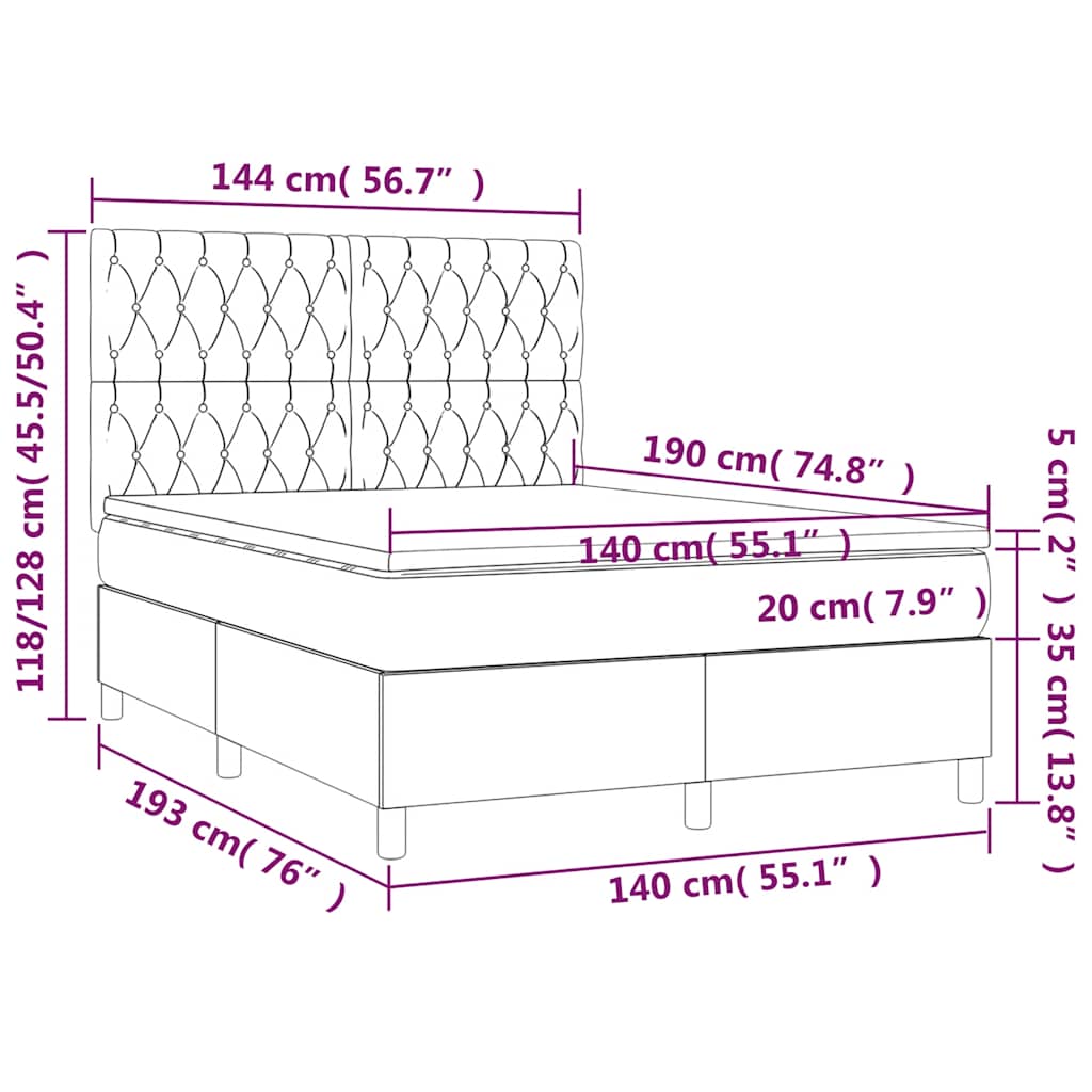 Boxspringbett mit Matratze Dunkelblau 140x190 cm Samt