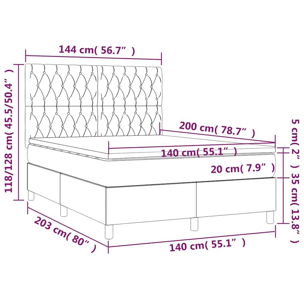 Boxspringbett mit Matratze Dunkelgrün 140x200 cm Samt