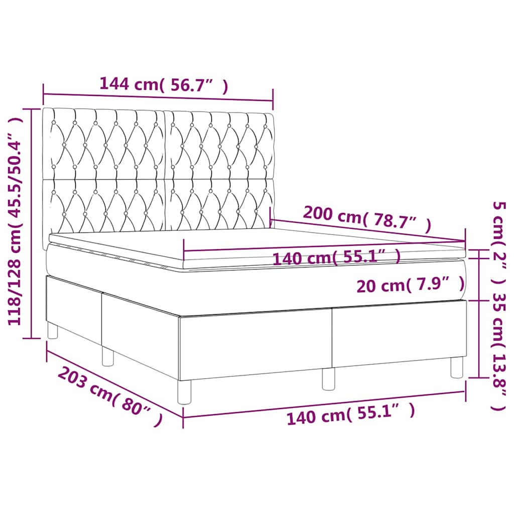 Boxspringbett mit Matratze Dunkelblau 140x200 cm Samt