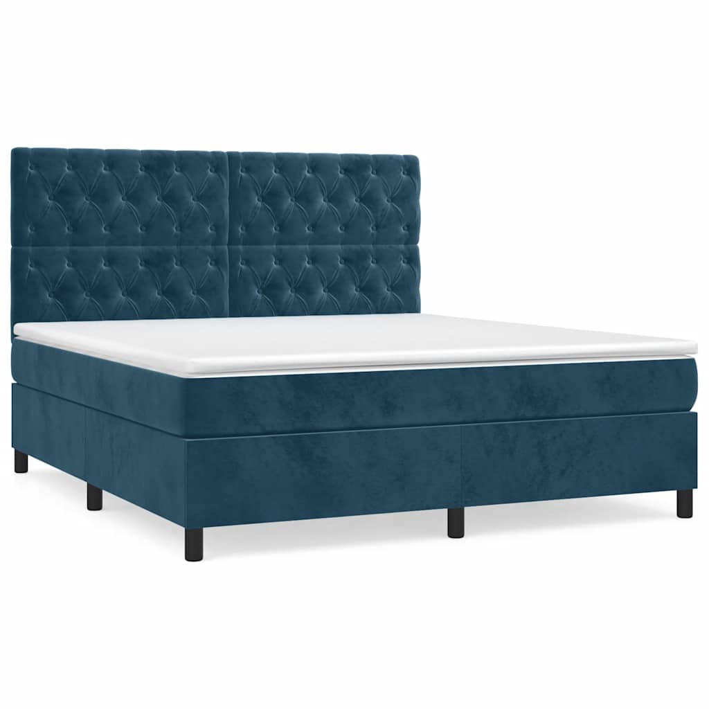 Boxspringbett mit Matratze Dunkelblau 160x200 cm Samt