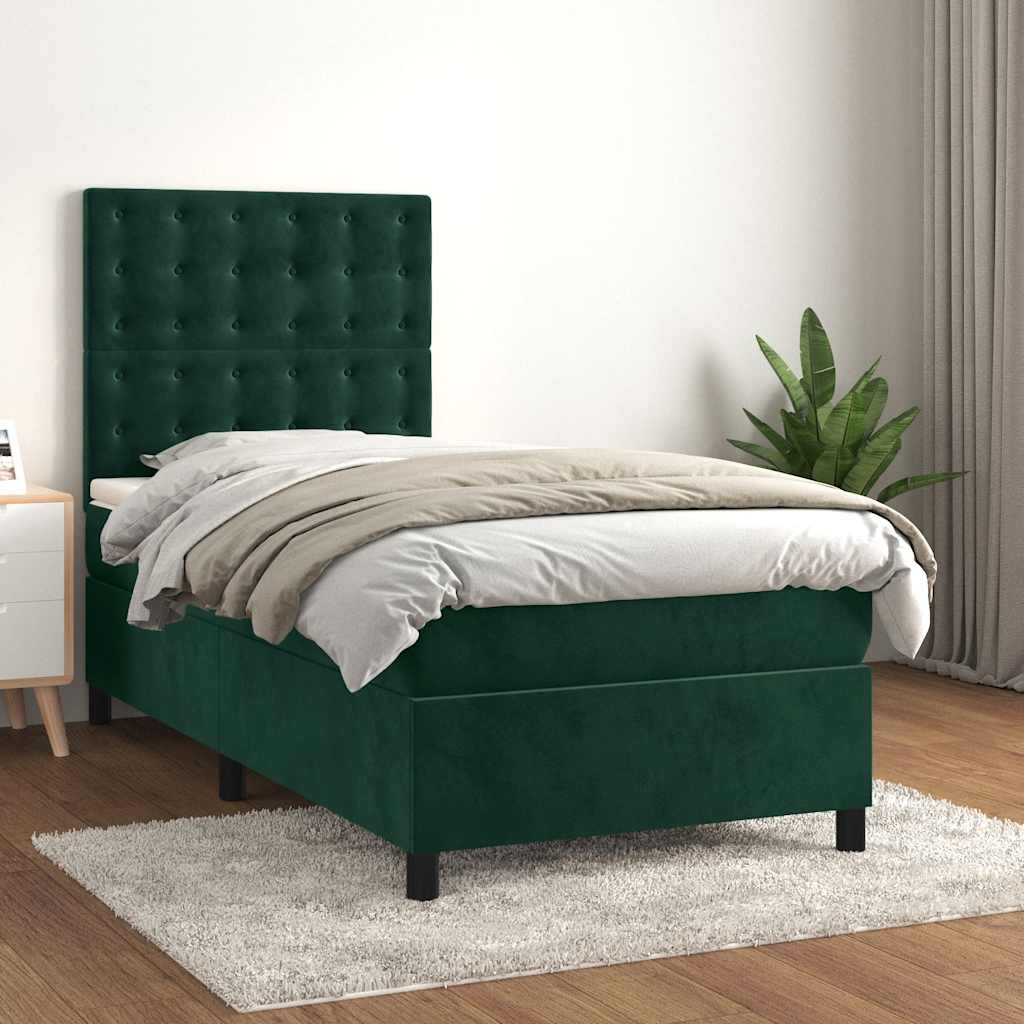 Boxspringbett mit Matratze Dunkelgrün 80x200 cm Samt