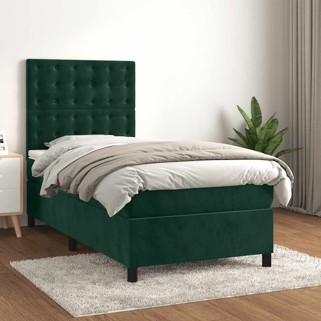 Boxspringbett mit Matratze Dunkelgrün 90x200 cm Samt