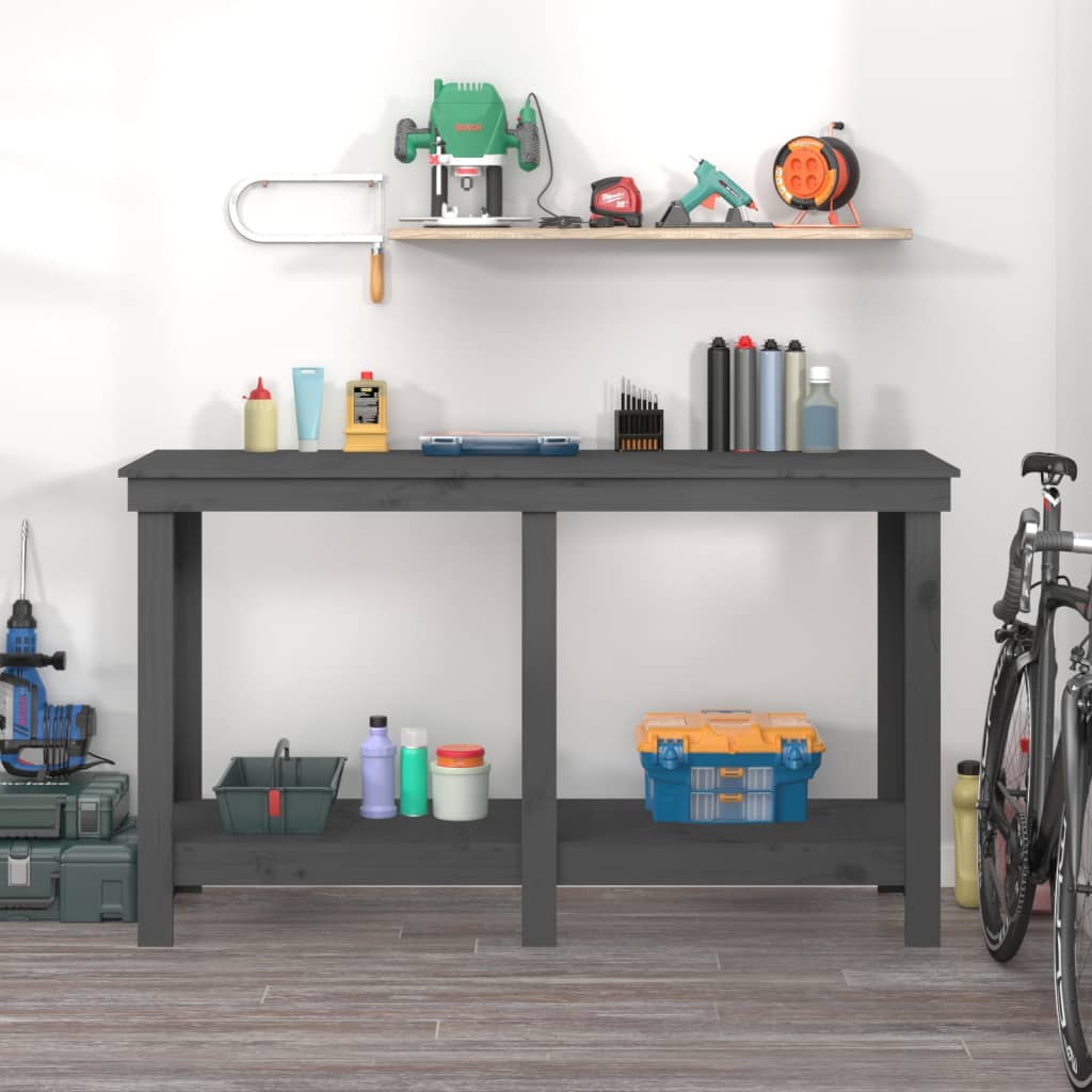 Werkbank Grau 140x50x80 cm Massivholz Kiefer