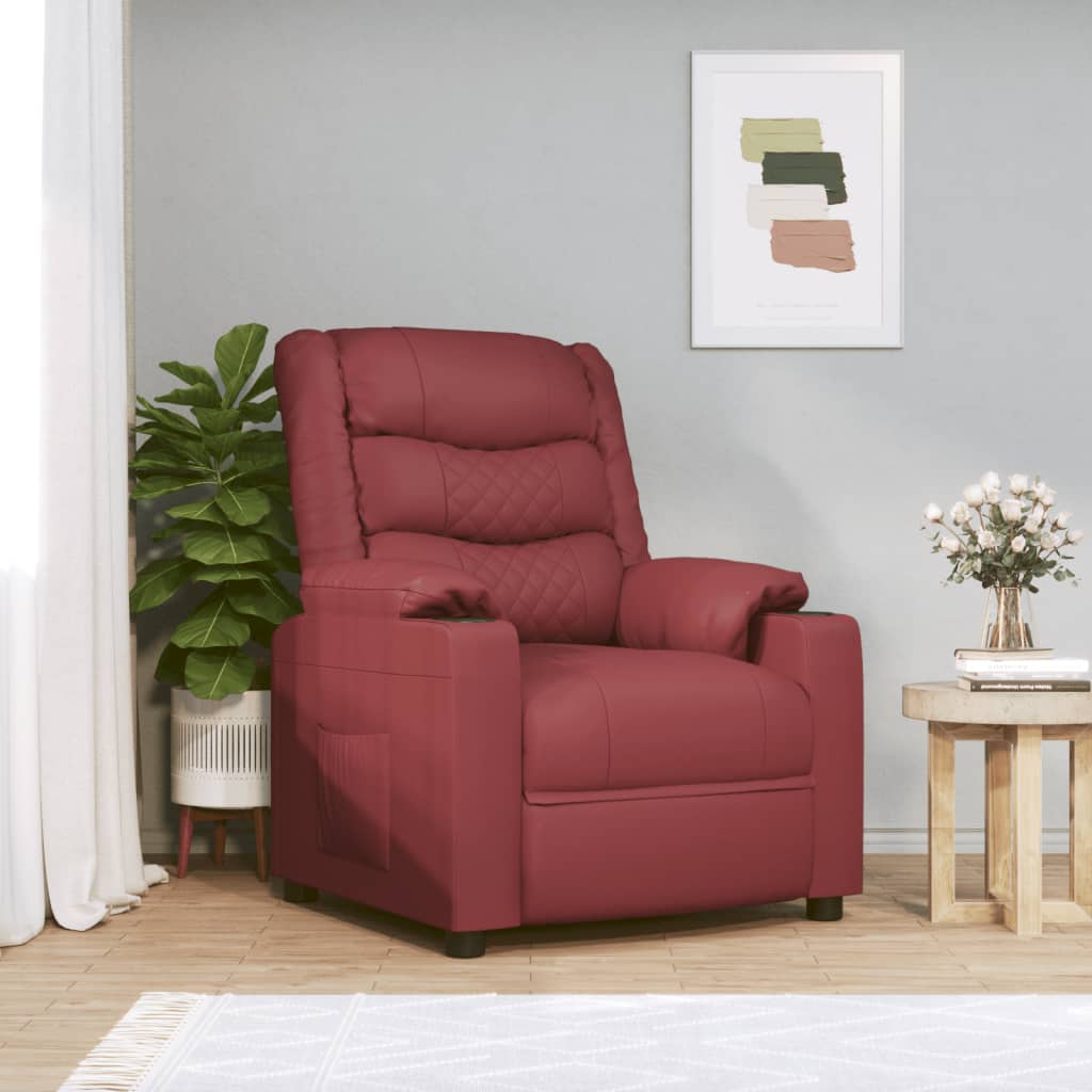 Relaxsessel Elektrisch Weinrot Kunstleder