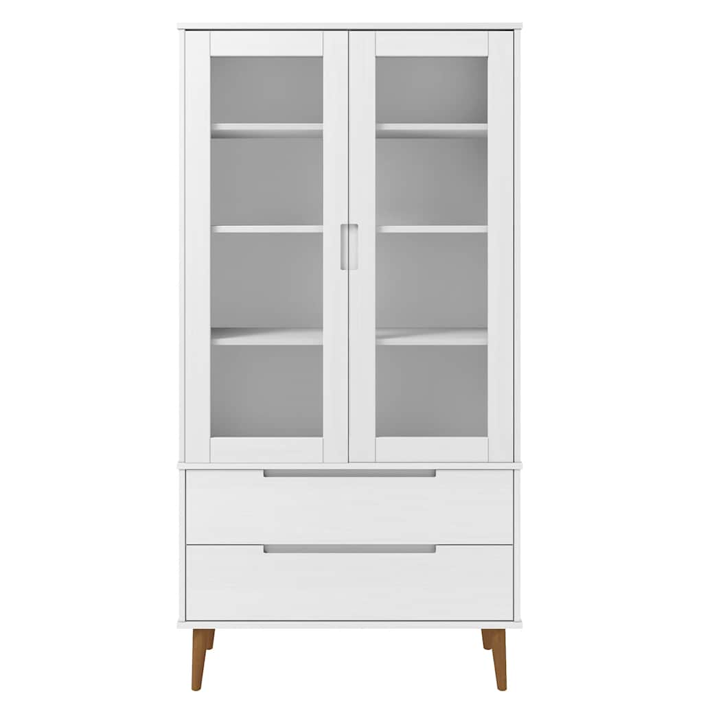 Vitrinenschrank MOLDE Weiß 90x35x175 cm Massivholz Kiefer