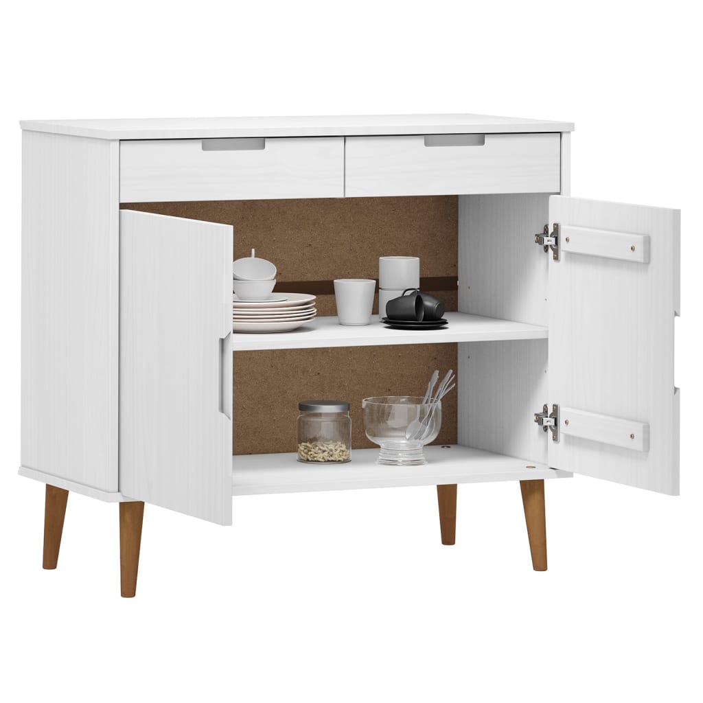 Sideboard MOLDE Weiß 90x40x80 cm Massivholz Kiefer
