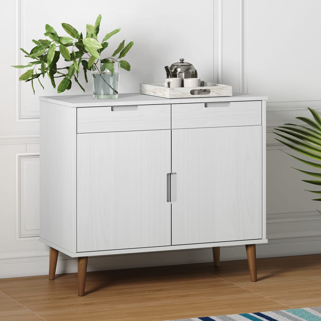 Sideboard MOLDE Weiß 90x40x80 cm Massivholz Kiefer
