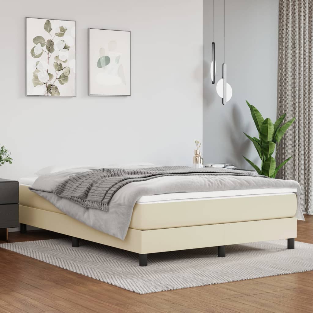 Boxspringbett mit Matratze Creme 140x190 cm Kunstleder