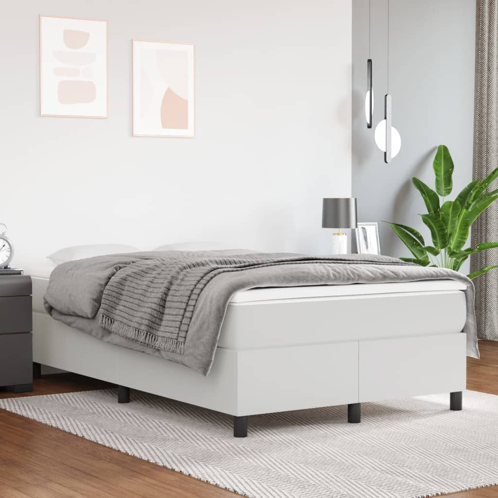 Boxspringbett mit Matratze Weiß 120x200 cm Kunstleder