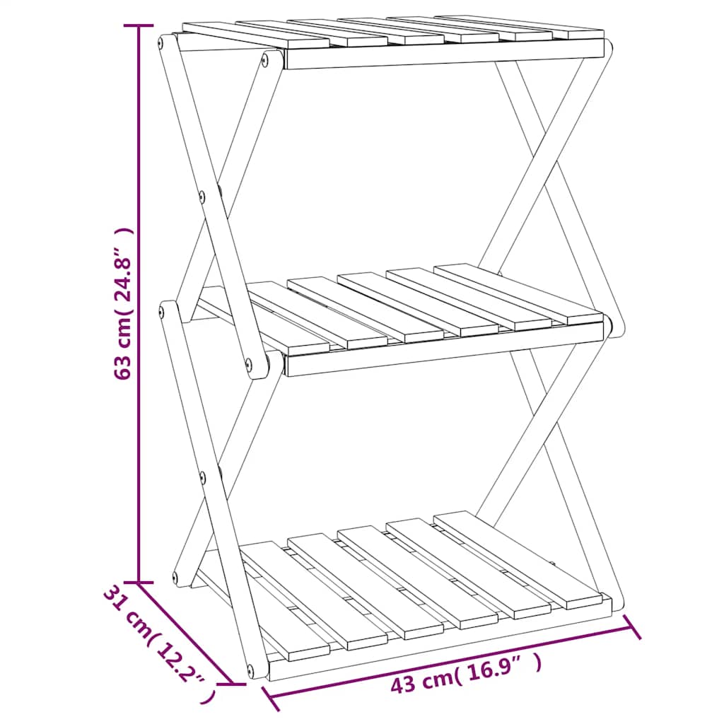 Klappregal 3 Böden Braun 43x31x63 cm Massivholz Akazie