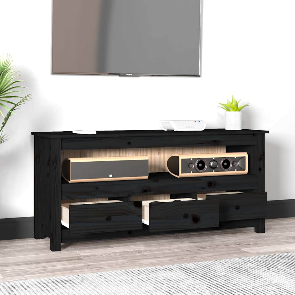 TV-Schrank Schwarz 114x35x52 cm Massivholz Kiefer