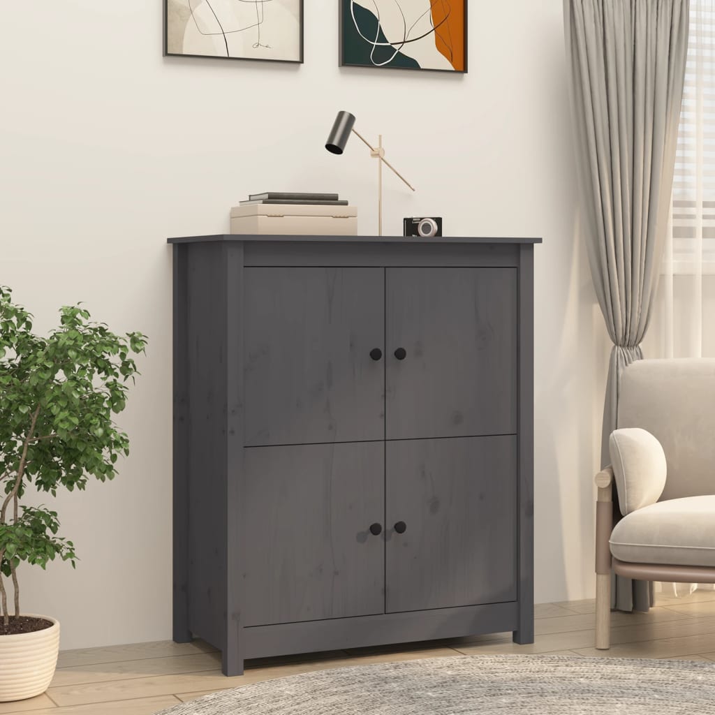 Sideboard Grau 83x41,5x100 cm Massivholz Kiefer