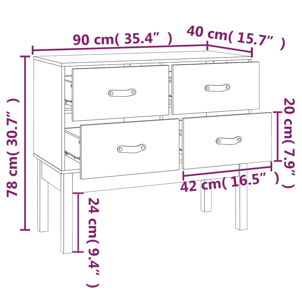Konsolenschrank 90x40x78 cm Massivholz Kiefer