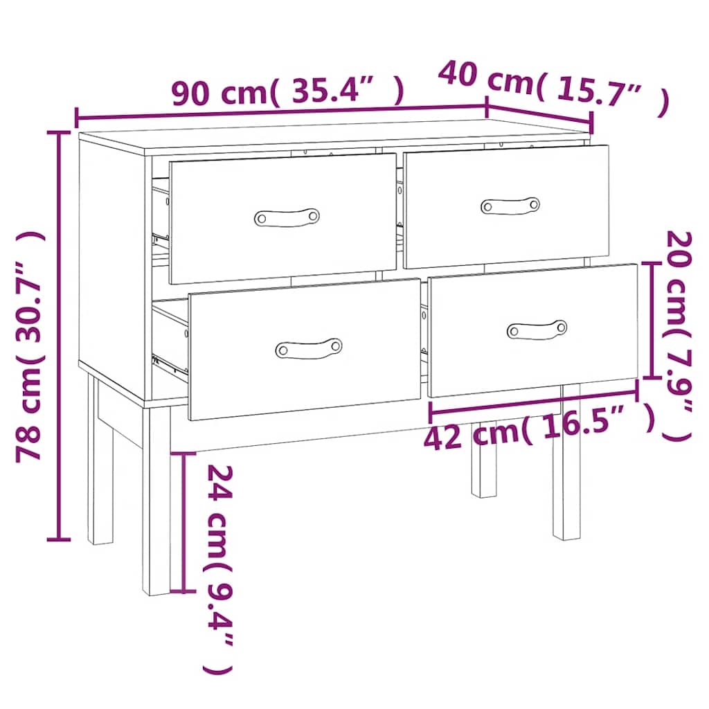 Konsolenschrank Schwarz 90x40x78 cm Massivholz Kiefer