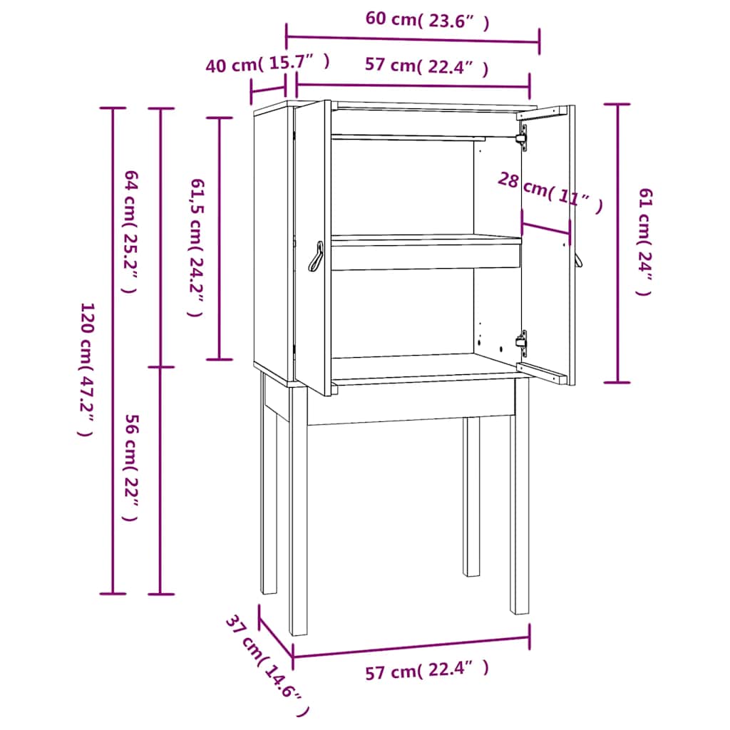 Highboard Schwarz 60x40x120 cm Massivholz Kiefer