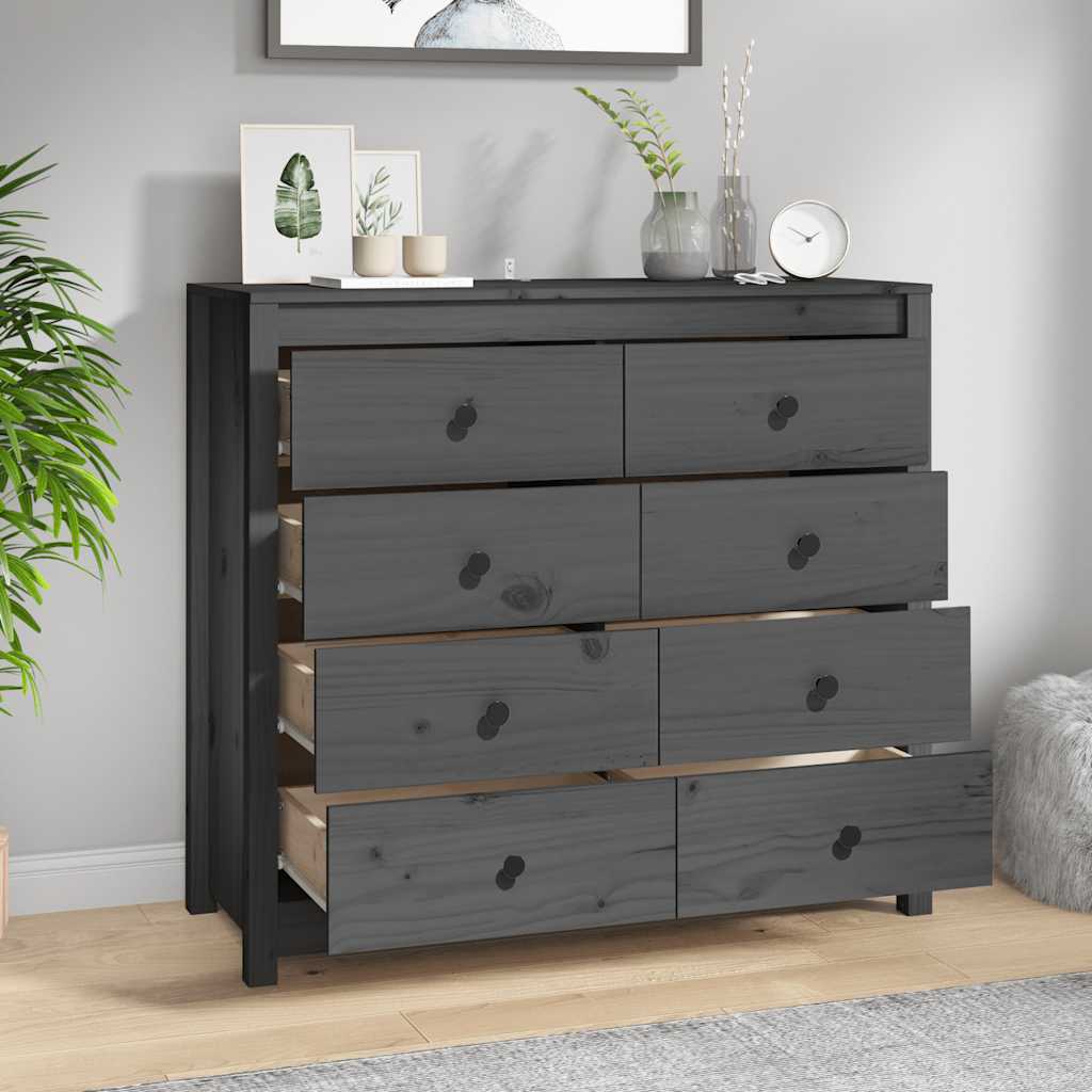 Beistellschrank Grau 100x40x90 cm Massivholz Kiefer