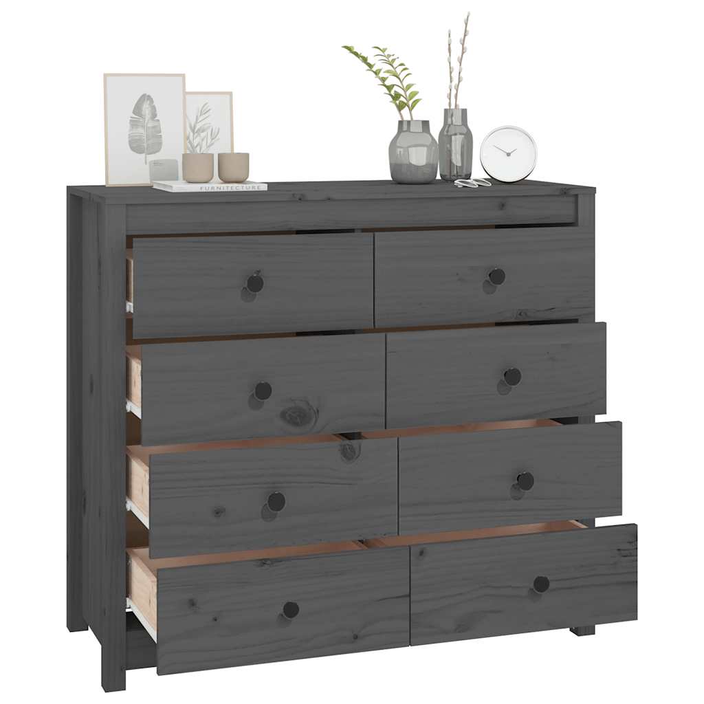 Beistellschrank Grau 100x40x90 cm Massivholz Kiefer