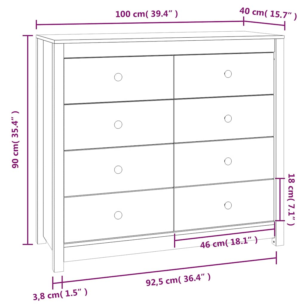 Beistellschrank Grau 100x40x90 cm Massivholz Kiefer