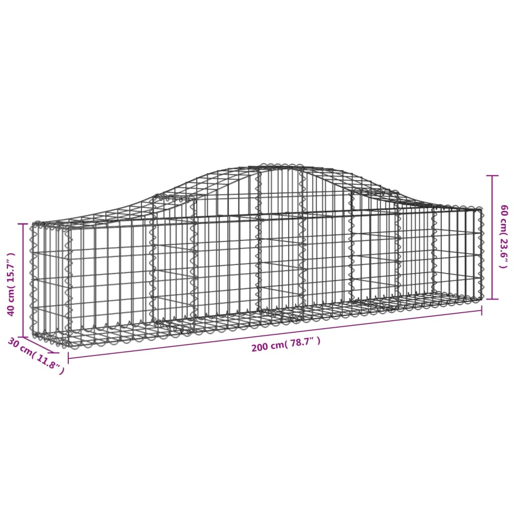Gabionen mit Hochbogen 5 Stk. 200x30x40/60 cm Verzinktes Eisen