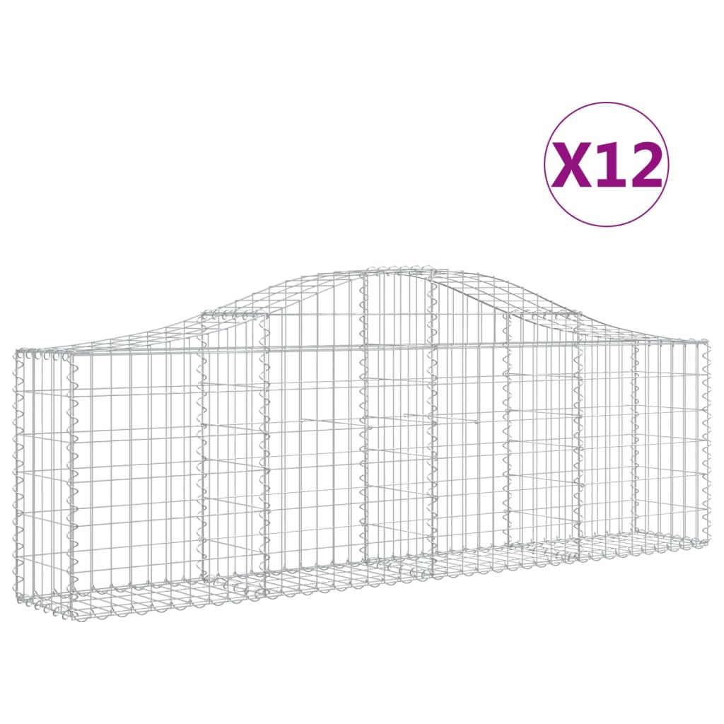 Gabionen mit Hochbogen 12 Stk. 200x30x60/80 cm Verzinktes Eisen
