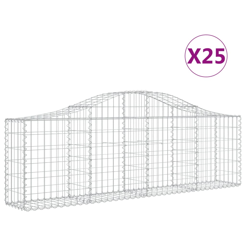 Gabionen mit Hochbogen 25 Stk. 200x30x60/80 cm Verzinktes Eisen