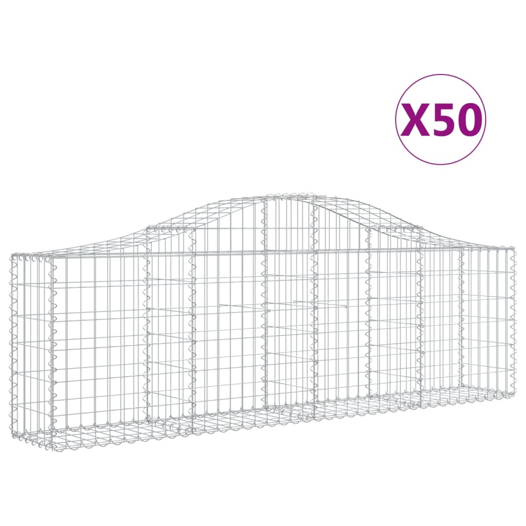 Gabionen mit Hochbogen 50 Stk. 200x30x60/80 cm Verzinktes Eisen