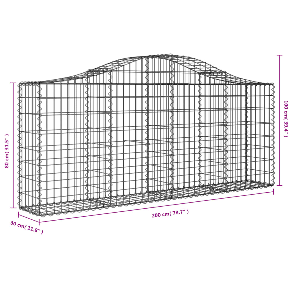 Gabionen mit Hochbogen 50 Stk. 200x30x80/100cm Verzinktes Eisen
