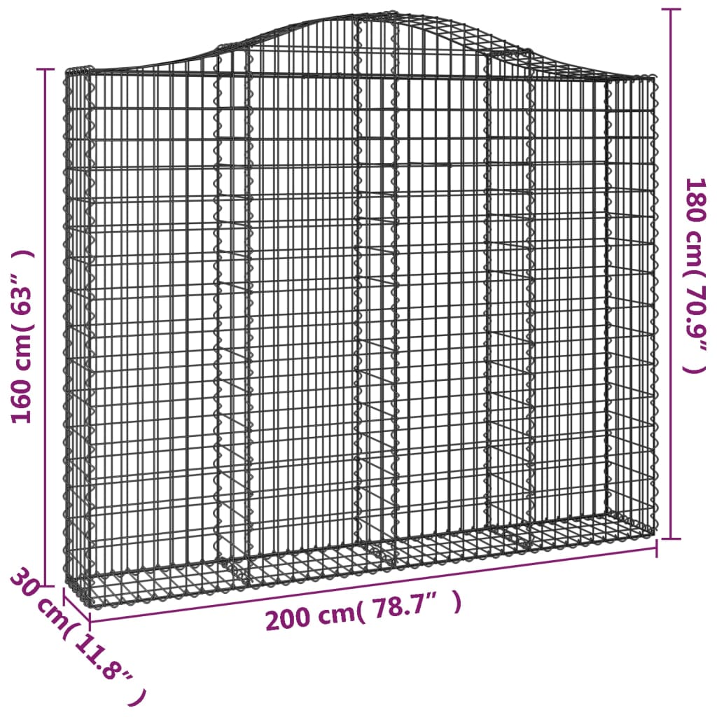 Gabionen mit Hochbogen 3 Stk. 200x30x160/180cm Verzinktes Eisen
