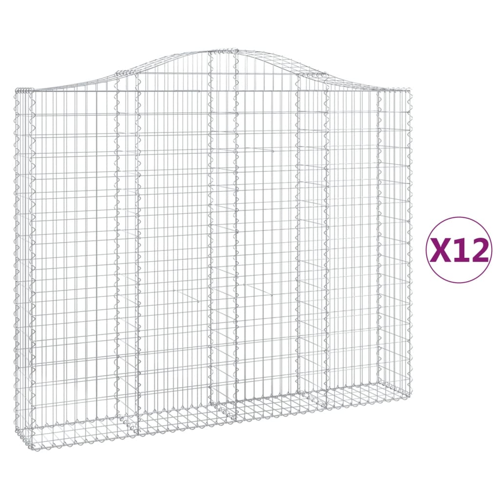 Gabionen mit Hochbogen 12 Stk 200x30x160/180cm Verzinktes Eisen