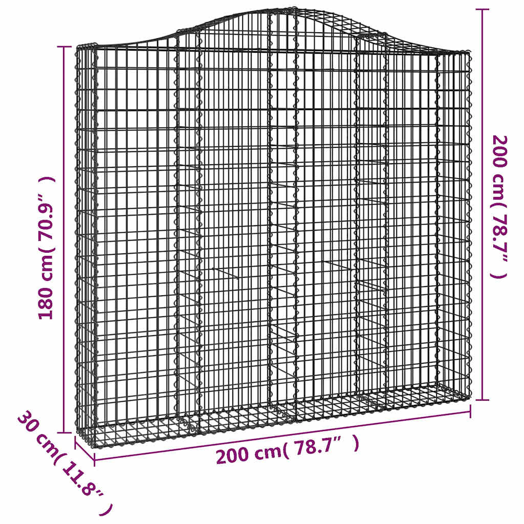 Gabionen mit Hochbogen 3 Stk. 200x30x180/200cm Verzinktes Eisen