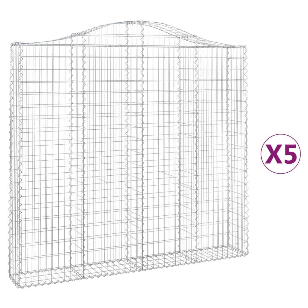 Gabionen mit Hochbogen 5 Stk. 200x30x180/200cm Verzinktes Eisen