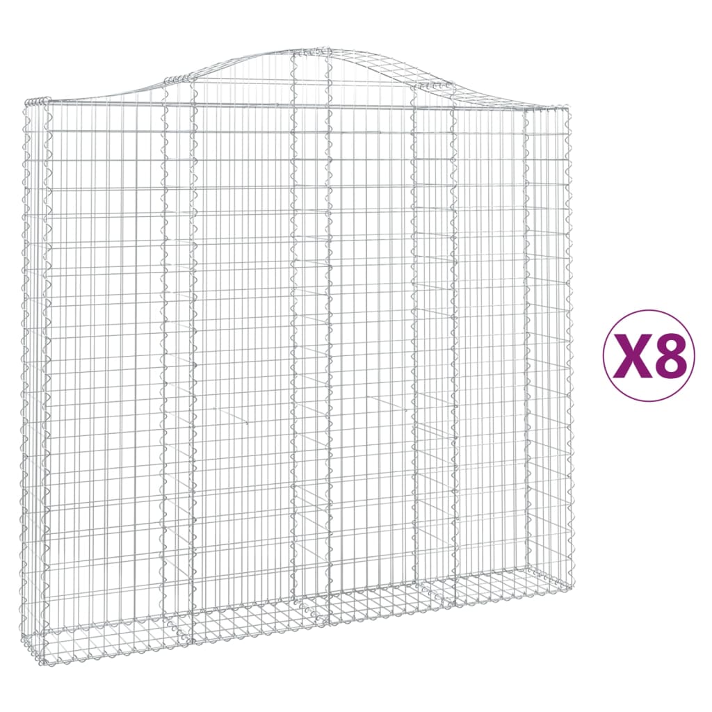 Gabionen mit Hochbogen 8 Stk. 200x30x180/200cm Verzinktes Eisen