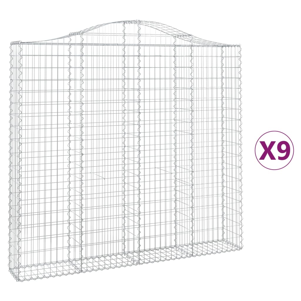 Gabionen mit Hochbogen 9 Stk. 200x30x180/200cm Verzinktes Eisen