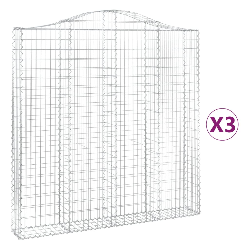 Gabionen mit Hochbogen 3 Stk. 200x30x200/220cm Verzinktes Eisen