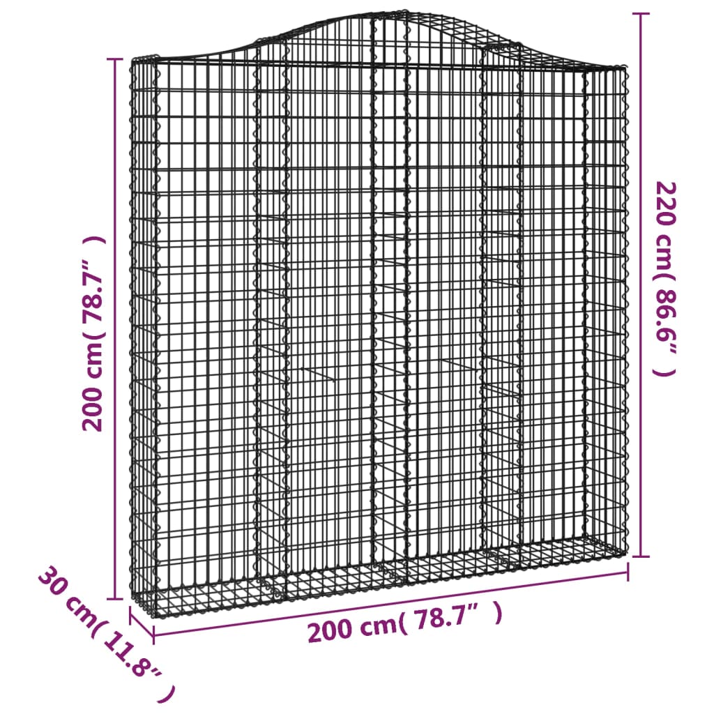 Gabionen mit Hochbogen 11 Stk 200x30x200/220cm Verzinktes Eisen