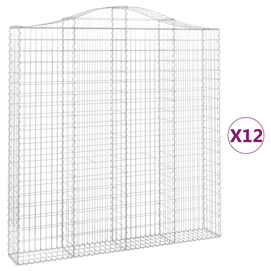 Gabionen mit Hochbogen 12 Stk 200x30x200/220cm Verzinktes Eisen