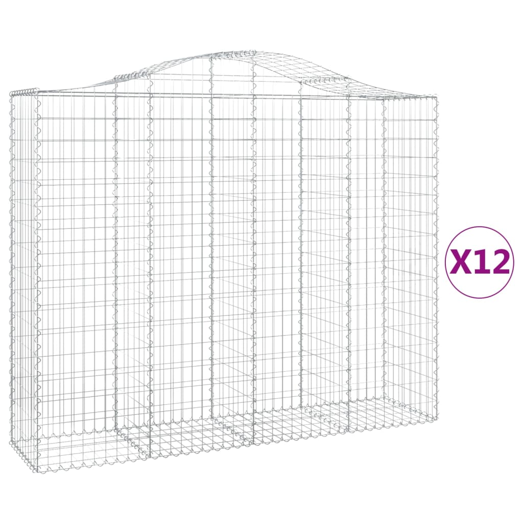 Gabionen mit Hochbogen 12Stk. 200x50x160/180cm Verzinktes Eisen