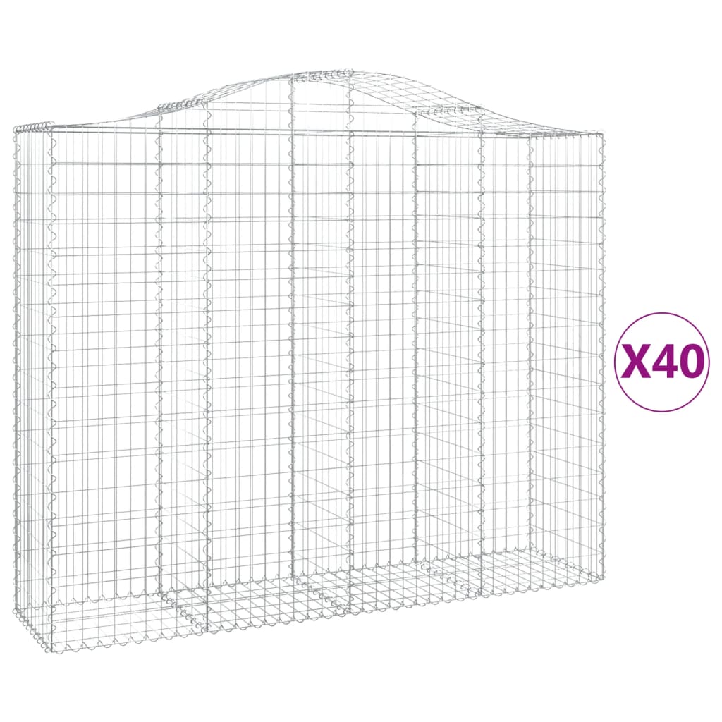Gabionen mit Hochbogen 40Stk. 200x50x160/180cm Verzinktes Eisen