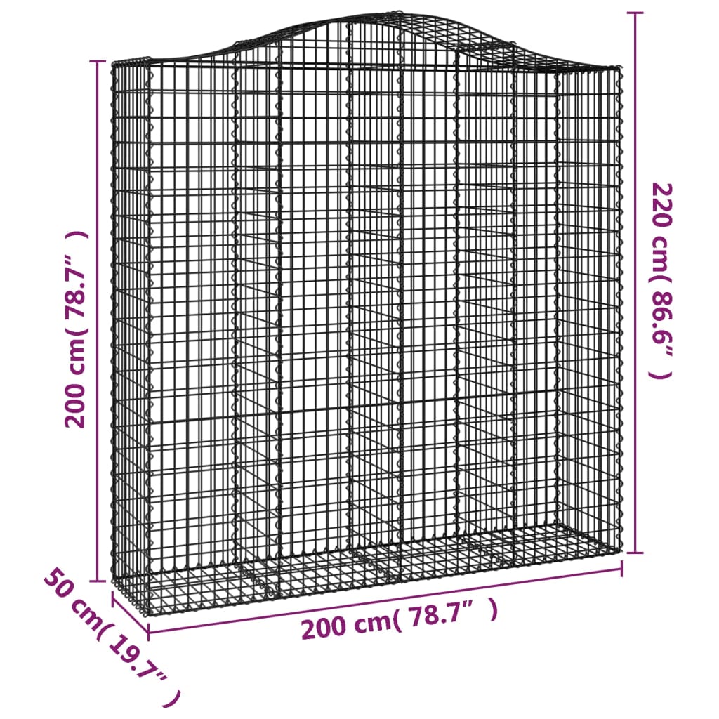 Gabionen mit Hochbogen 4 Stk. 200x50x200/220cm Verzinktes Eisen