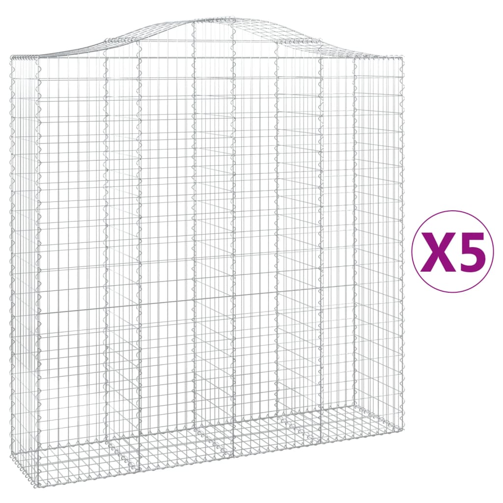Gabionen mit Hochbogen 5 Stk. 200x50x200/220cm Verzinktes Eisen