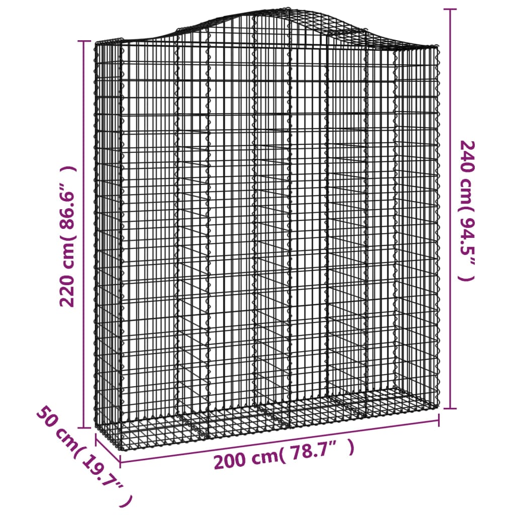 Gabionen mit Hochbogen 3 Stk. 200x50x220/240cm Verzinktes Eisen