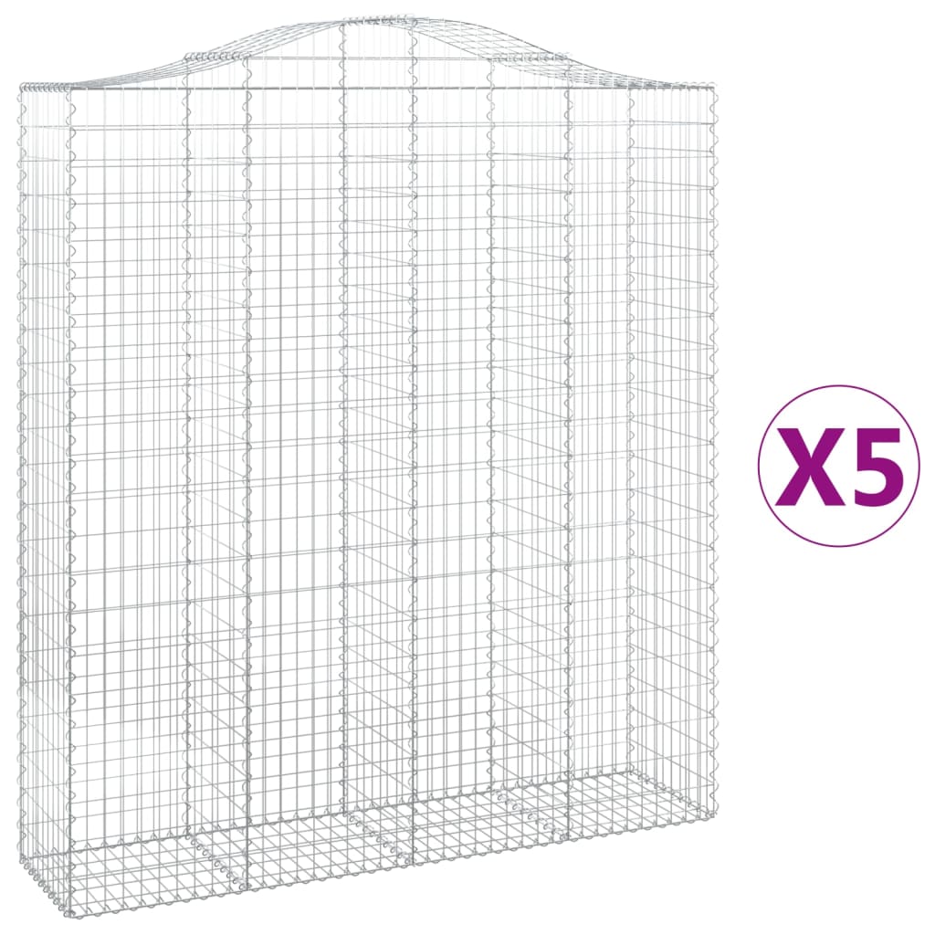 Gabionen mit Hochbogen 5 Stk. 200x50x220/240cm Verzinktes Eisen