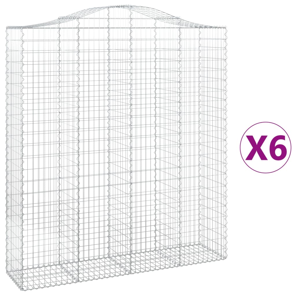 Gabionen mit Hochbogen 6 Stk. 200x50x220/240cm Verzinktes Eisen