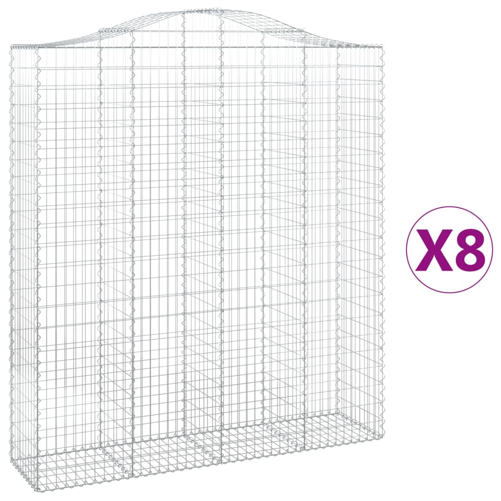 Gabionen mit Hochbogen 8 Stk. 200x50x220/240cm Verzinktes Eisen