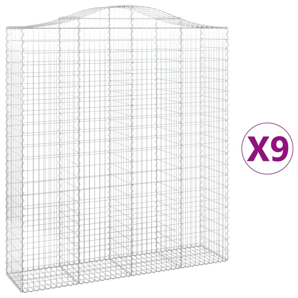 Gabionen mit Hochbogen 9 Stk. 200x50x220/240cm Verzinktes Eisen
