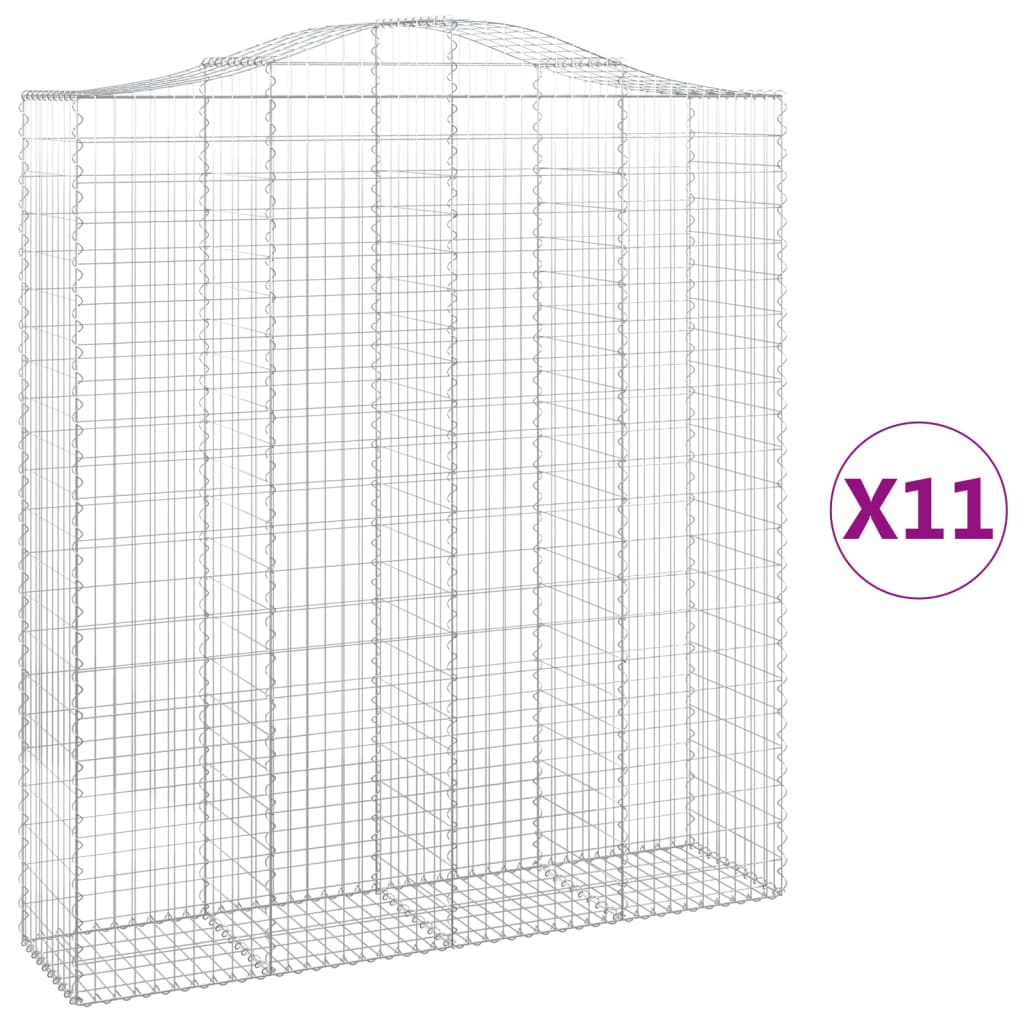 Gabionen mit Hochbogen 11Stk. 200x50x220/240cm Verzinktes Eisen